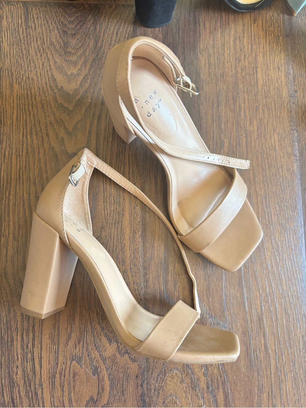 a new day Tan Block Heel Ankle Strap Sandals